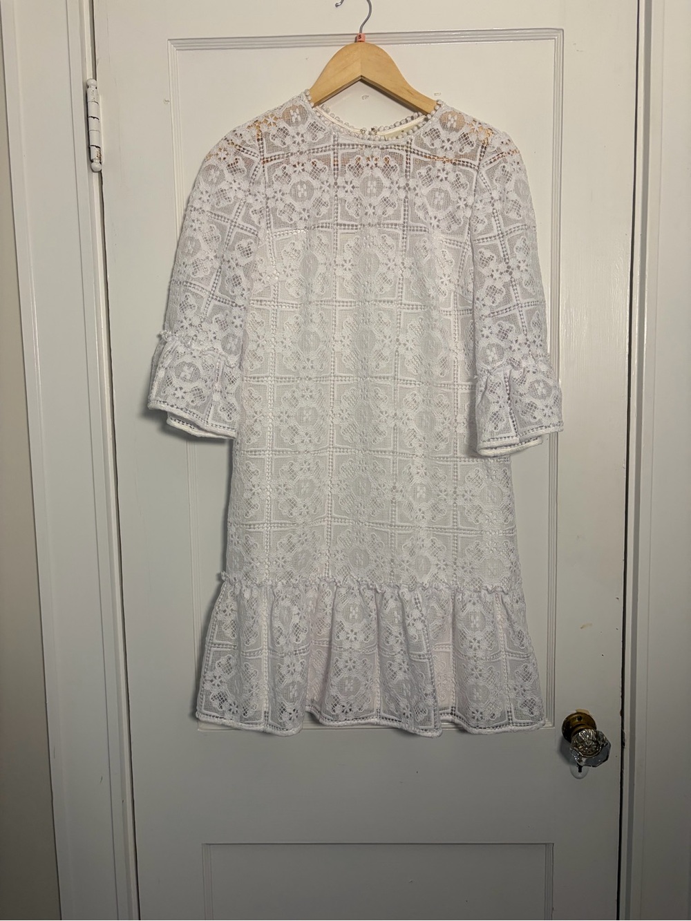 kate spade White Lace Ruffle-Hem Mini Dress
